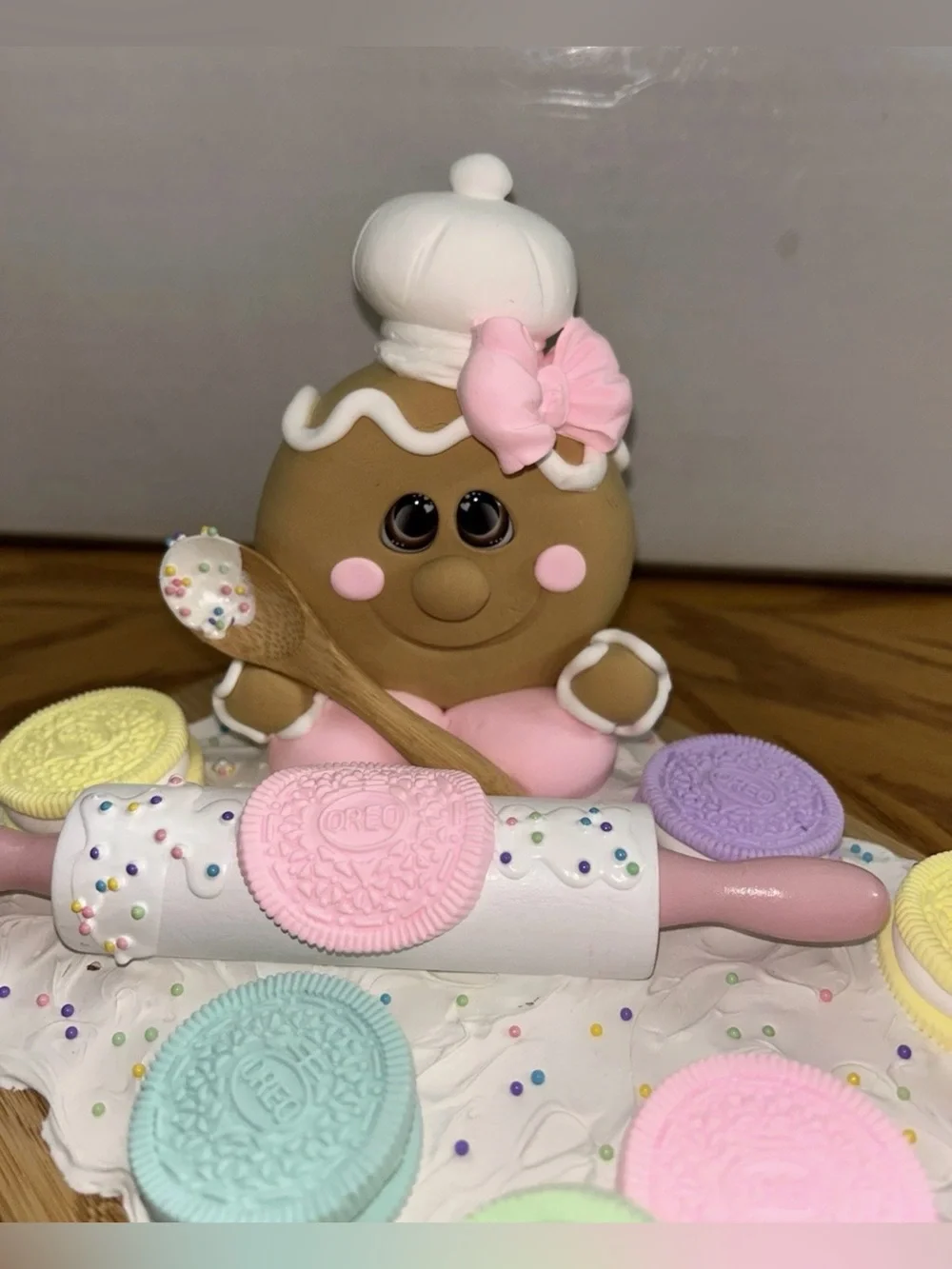 Pastel Fake Gingerbread Cookie Baker Dessert Board Display Handmade